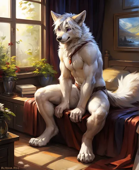 (Hioshira, Kenket and Dimvitdog, Michael &Amp; averi, zaush, Inessa Garmash, by ruan jia, pino daeni, chunie, by Ross Tran, foxovh),, An anthropomorphic furry white female wolf, humanoid, cute snout, long white hair, white fluffy body, white wolf tail, whi...