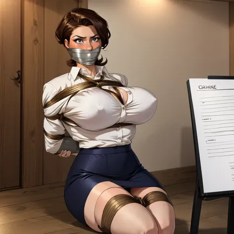 Woman wearing a skirt and office shirt , Tied up with rope , Gagged , part々The expression that became , Round Breasts, Curvy and tall