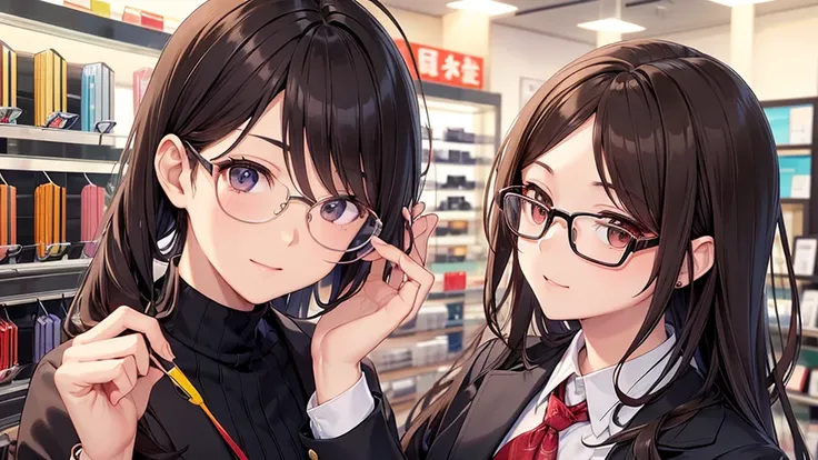 I will design a YouTube thumbnail image featuring an eyeglass store clerk, inspired by Daisuke Sakuma or Masaki Suda. He sports square black-rimmed glasses, has brown eyes, and vibrant reddish-brown hair, with a range of expressions. The jawline is rounded...