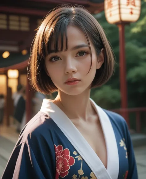 Top Quality, Masterpiece, High Definition, 1girl, Beautiful and Perfect Face, Bob Cut, Japanese Clothing,Kimono, Intricate Details, Cinematic Feel, 8K, Very Detailed  