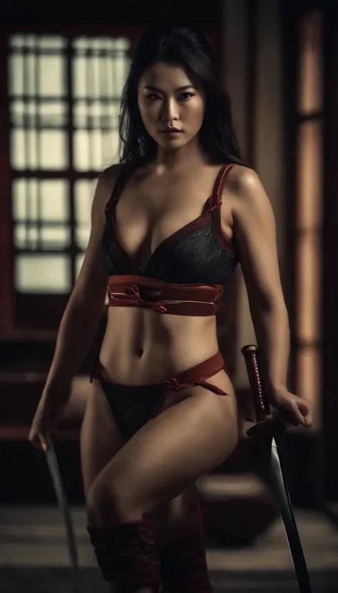 Samurai Swordsman　woman　In underwear　Full body sexy underwear　Full body sexy