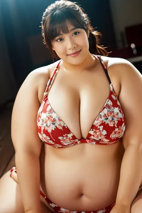 Medium Size Display, Full Body Shot, Depth of the written border, bust, Upper Body, Movie angle, masterpiece, Highest quality, Very detailed, CG, 8k wallpaper, Beautiful Face, Delicate eyes, Otome, alone, smile,Swimwear,Riding a motorcycle、Overweight, Very...