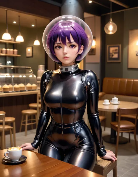  [[[[bubble helmet]]]], space helmet, ahegao, very short hair, eva helm, bondage, misato katsuragi,(purple hair:1.2),, bodysuit, latex, (top-quality、in 8K、32K、masterpiece、nffsw、超A high resolution、Impresionismo、Photorealsitic:1.2)、cowboy shot、sharp focus、de...