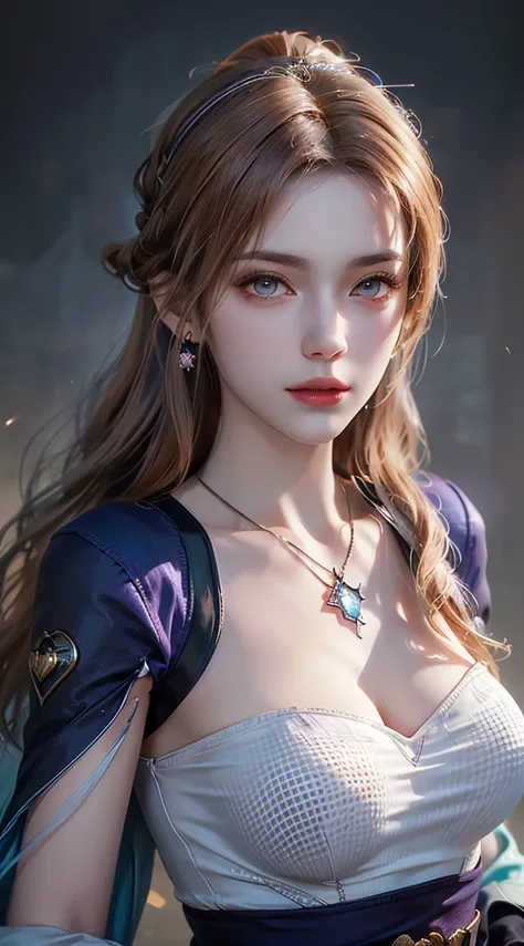 1 beautiful girl in Han costume, thin purple silk shirt with white color with many textures, white lace top, long platinum purple ponytail, hair jewelry, ear jewelry, light purple rabbit ears, necklace and necklace, meticulously drawn large purple eyes, me...