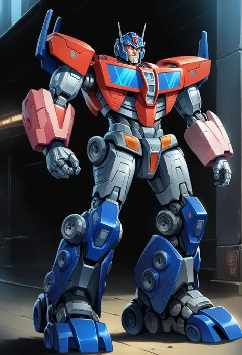 a close up of a robot standing on a street near a building, optimus prime, from transformers, goku fused with optimus prime, transformers tech, in the movie transformers, high detailed official artwork, transformer, cybertronian, cybertron, official charac...