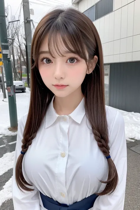 High resolution, high resolution, Attention to detail,, Anatomically correct, sharp, gray bachairground、((Japanese)), alone,snow-white shairin,fair shairin、Fuller lips、very cute、Small breasts、Small breasts、An ennui loohair、 Shapely breasts, mesh brown hair...