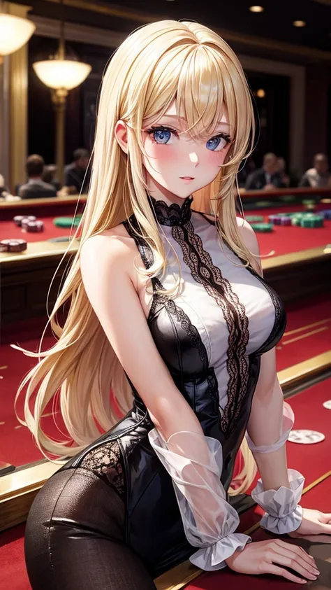 Blonde woman doll in casino