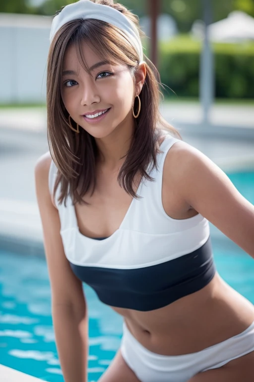 gorgeous woman, 1 girl, white bikini swimsuit:1.2, skinny, healthy, perfect body:1.2, abs:1.1,  Gold hair:1.400, Rain Wet, wet body:1.2, night pool room:1.6, ultra-detailed face, detailed lips, detailed eyes, double eyelids, pubic hair, black skin, trimmed...