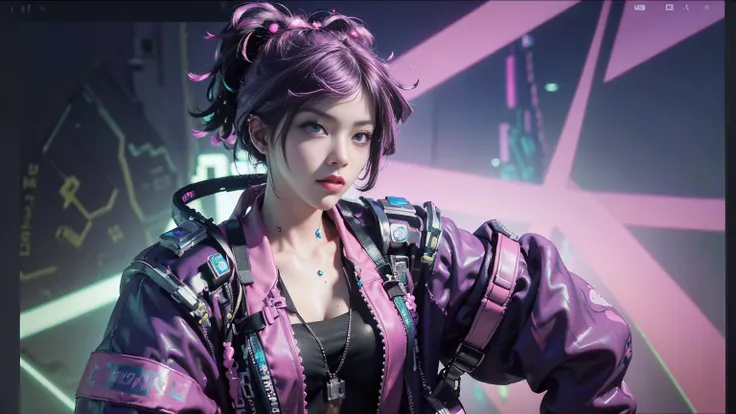 (highest quality), ((masterpiece), (detailed: 1.4), 3D, beautiful cyberpunk woman, HDR (high dynamic range), ray tracing, NVIDIA RTX, super resolution, unreal 5, a close up of a computer screen with a cartoon of a woman, vaporwave art, vaporwave cartoon, v...