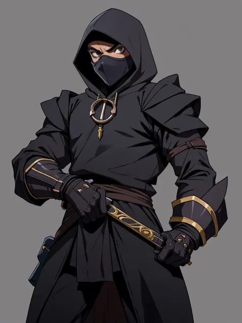 
Plaguecore,outfit,1boy,assassin,ninja,thief, mystical person,(hood),rogue outfit,((simple background)),gray background,