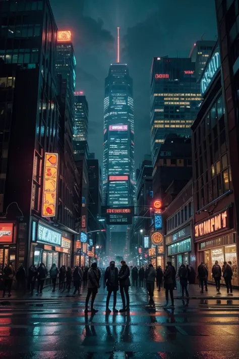 "A bustling urban street at night, illuminated by neon lights, with three men standing in a tense standoff. The cityscape is detailed with tall buildings and traffic in the background. The title Forged in Fire: The Urban Redemption is prominently displayed...