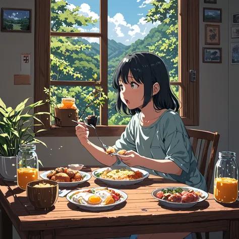 ((Anime: 1.4, Illustration)), (Masterpiece, Top Quality, Best Quality),(Filipino style) (Ultra-Detailed, Absolutely Resolution), ((16k, HIGH RES)) (family, eating food, breakfast, sunshine, morning, lighting), ( Anime: 1.4, Illustration)), (Masterpiece, To...