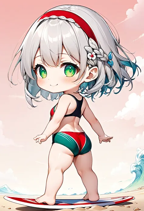 Highest quality, High resolution, Detailed Background, Beautiful face in every detail, Anatomically correct, Detailed facial expressions, fine grain, ((full body:1.2, from side, back view, look back:1.2, looking away:1.3)), ((One Girl:1.2)), ((Chibi Girl:1...