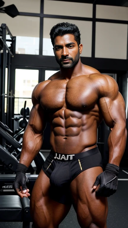 40 years old Desi mascular dark skin jaat with huge wide muscular shoulders, wide chest, abs, masculine wide triceps, arms, biceps, big masculine legs, wide thighs, calfs, black-haired, hair falls on your face, Mesmerizing brown eyes, andrew christian unde...