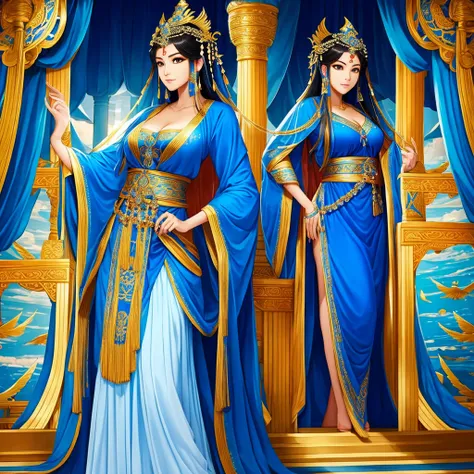 Beautiful south east asian goddess wearing blue ancient robe