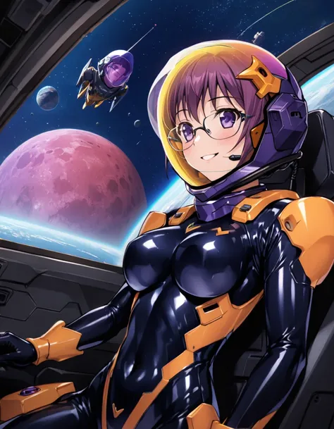 ((Female pilot in the cockpit of a reconnaissance plane), (airplane cockpit), (in flight), (10000 feet altitude)、(sky view):1.7),, short hair, street, emo, PINK hair, white eyes, eyeliner, apocalypse, girl, nside the (cockpit:1.9) of a (futuristic spaceshi...