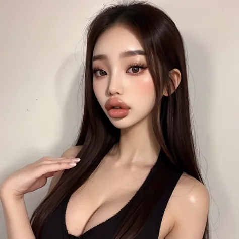 a Korean girl with big lips, bimbo lips