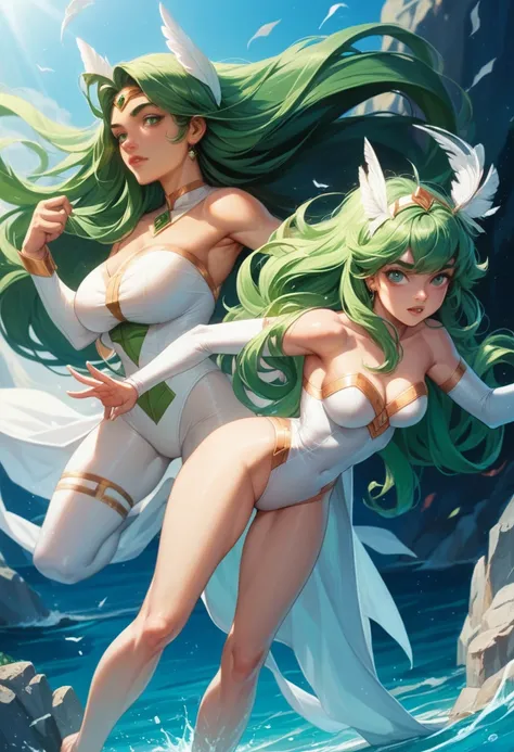 she ra and shehulk with breasts in white chiffon full body swimsuit with very large holes basing 