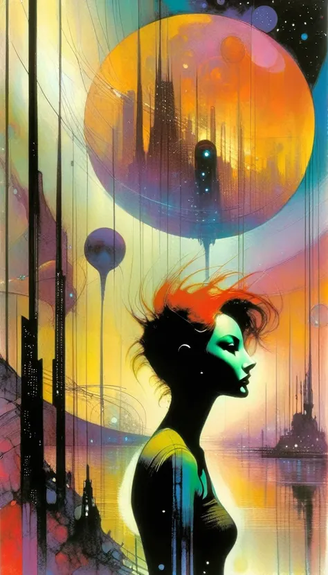 futuristic world: 1.5, surrealism, impressionism, art inspired by Bill Sienkiewicz
