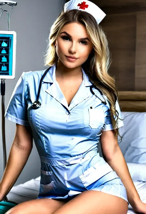 ((Best resolution)), ((high quality:1.2)), Work of art, 8k, extremely detailed, ((High detail:1.2)), (HotLexi woman), Solo, 24 year old italian blonde female, (nurse), (beautiful perfect face:1.23),