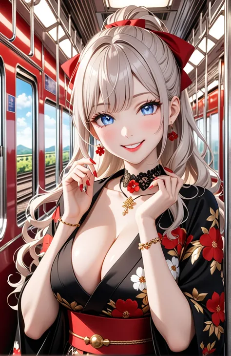 Very detailed, ((One personの女の子)), (Pale skin:1.3),(blue eyes), Perfect body, (Heavy makeup), Super detailed, Absurd, 8k, Beautiful Face, (Laugh shyly), ((Teasing Smile:1.8)), ((Wink:1.6)), (Laugh with your mouth wide open),((Tilt your head:1.6)), View you...