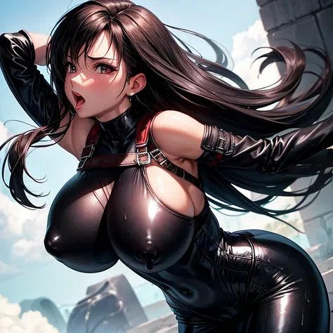 tifa lockhart　Glossy black bodysuit　Huge breasts　　Blowing out a lot of breast milk　A large amount of squirting is blowing　Huge penis　A large amount of semen is released