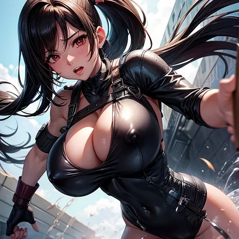 tifa lockhart　Glossy black bodysuit　Huge breasts　　Blowing out a lot of breast milk　A large amount of squirting is blowing　Huge penis　A large amount of semen is released