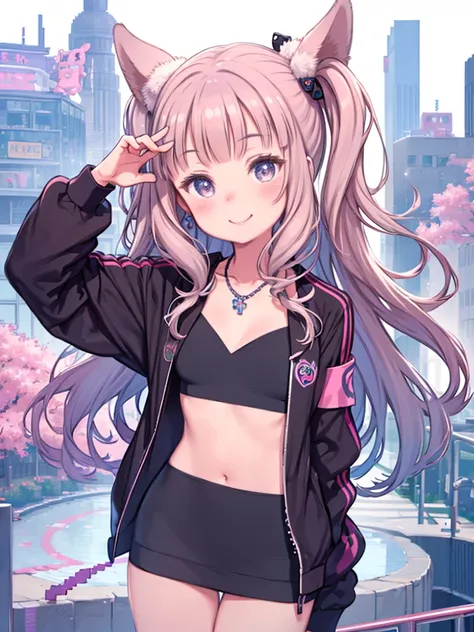 (((Pixel Perfect, isetail-perfect))), alone, One girl, Kirari Moroboshi, isress, Jacket, necklace, smile, :is, Contorting the mouth, View your viewers