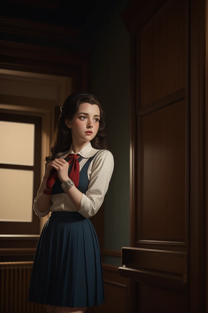 Pretty English 1940s private school girl. Official Art – An Award-Winning Digital Masterpiece In 4K Ultra HD, Extreme Detail And Intricate Realism. This Concept Art Brought To Life By The Hands Of Artists Like Wlop & Artgerm In A Stunning 2D Vector Illustr...