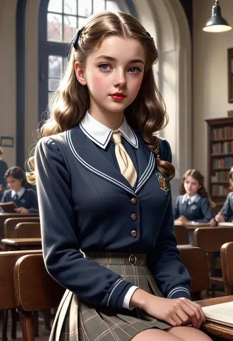 Pretty English 1940s private school girl. Official Art – An Award-Winning Digital Masterpiece In 4K Ultra HD, Extreme Detail And Intricate Realism. This Concept Art Brought To Life By The Hands Of Artists Like Wlop & Artgerm In A Stunning 2D Vector Illustr...