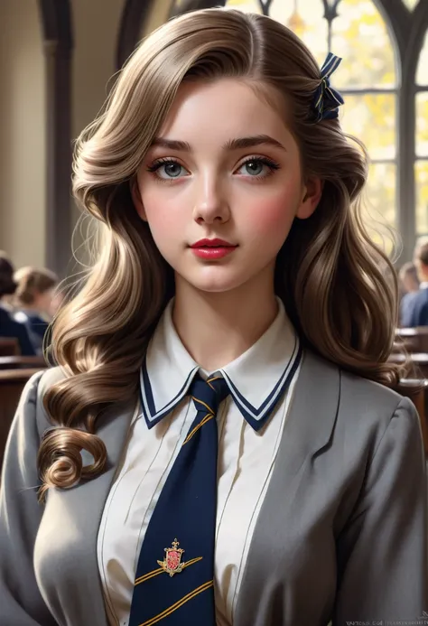 Pretty English 1940s private school girl. Official Art – An Award-Winning Digital Masterpiece In 4K Ultra HD, Extreme Detail And Intricate Realism. This Concept Art Brought To Life By The Hands Of Artists Like Wlop & Artgerm In A Stunning 2D Vector Illustr...