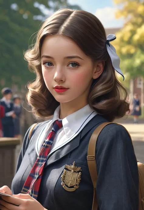 Pretty English 1940s private school girl. Official Art – An Award-Winning Digital Masterpiece In 4K Ultra HD, Extreme Detail And Intricate Realism. This Concept Art Brought To Life By The Hands Of Artists Like Wlop & Artgerm In A Stunning 2D Vector Illustr...