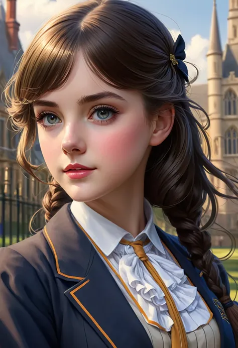 Pretty English 1910s private school girl. Official Art – An Award-Winning Digital Masterpiece In 4K Ultra HD, Extreme Detail And Intricate Realism. This Concept Art Brought To Life By The Hands Of Artists Like Wlop & Artgerm In A Stunning 2D Vector Illustr...