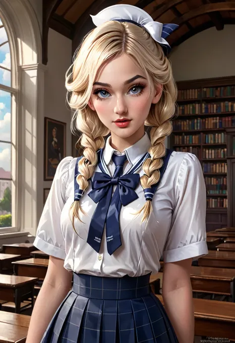 Pretty English 1910s private school girl. Official Art – An Award-Winning Digital Masterpiece In 4K Ultra HD, Extreme Detail And Intricate Realism. This Concept Art Brought To Life By The Hands Of Artists Like Wlop & Artgerm In A Stunning 2D Vector Illustr...