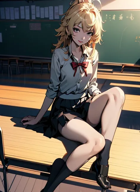 ((Masterpiece)), ((Best quality)), ((High accuracy)), ((خلفية CG Unity 8K مفصلة للغاية)), Single, tachibana kanade, black skirt, White socks, A little smile, classroom