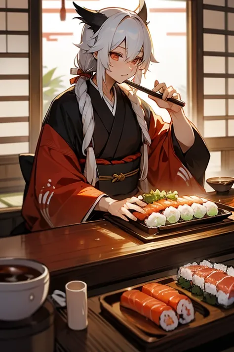 beautiful　Japanese Mythology　cool　kimono　Japanese food Tuna　sushi　eat　