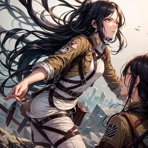 A character with long wavy black hair from Attack on Titan