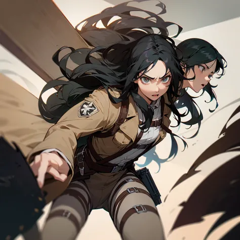 A character with long wavy black hair from Attack on Titan