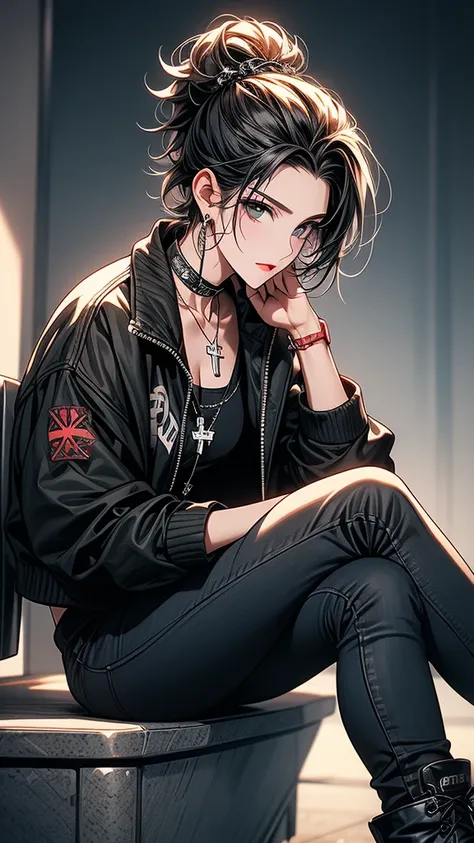 masterpiece, high-quality, high-definition, high-resolution, anime style, warm color palette, //Character
(1 cool girl is s sitting cross-legged:1.4)
BREAK
//Fashion
Edgy Bee Punk Rocker,
Rock a black leather jacket adorned with edgy bee patches or embroid...