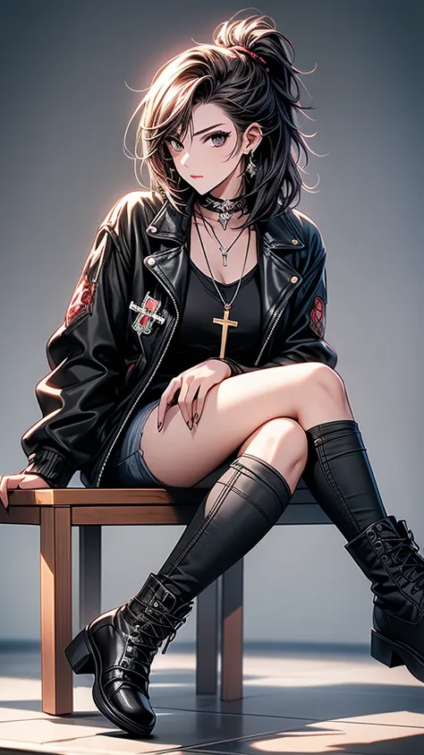 masterpiece, high-quality, high-definition, high-resolution, anime style, warm color palette, //Character
(1 cool girl is s sitting cross-legged:1.4)
BREAK
//Fashion
Edgy Bee Punk Rocker,
Rock a black leather jacket adorned with edgy bee patches or embroid...