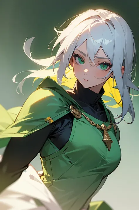 masterpiece, best quality, high quality, 1girl, female focus, looking at the viewer, upper body, White hair, Green eyes, Knight suit, medieval background.