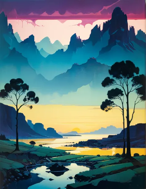 professional photograph of a dimpled landscape  by  James Gilleard and Peter Doig and richard avedon , bold lines, hyper detailed, dark limited palette, dramatic lighting,  (intricate details, masterpiece, best quality:1.4),
