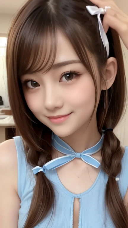 brightexpression、Photorealistic:1.32、highest quality、超A high resolution、Most beautiful Japanese girl photos、Cute and beautiful face details、Small Face、Beautiful bangs、14 years old、Radiant, fair, glowing skin、Hair gets tangled in the face、(girl１people:1.3)、...