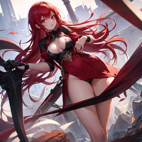 Hot princess with red hair in proto dress looking sexy showing panties  , red eye