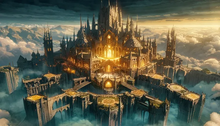 anime scenery, anime aestetics, gigantic castle, huge structure, medieval fantasy architecture, floating platforms, castle of fi...