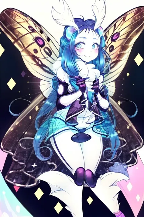 moth girl, 13 years old, long hair, bright and bubbly personality