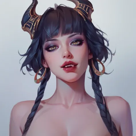 masterpiece, best quality, eliza, vampire, face portrait, beautiful, horns