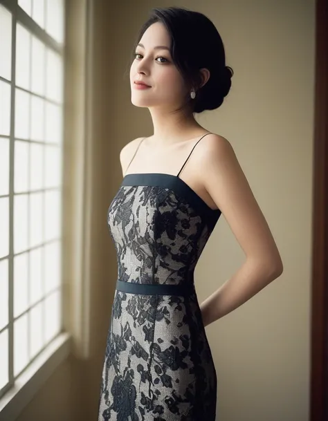 xxmixgirl, upper body of a beautiful cute long and slender face Japanese girl, A gorgeous young cute asian woman in a Glamorous outfit, happy smiling, still from the film, ((young Marion Cotillard face : 1.2)), ((young Anne Hathaway face: 1.0)), from front...