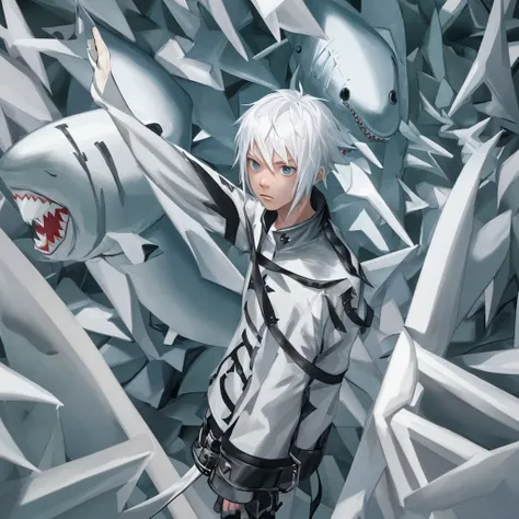 shark boy alone white hair