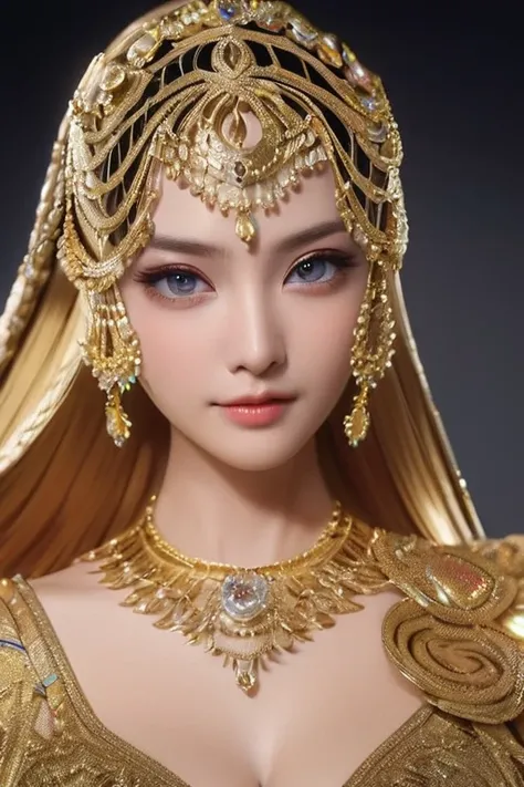 (Very detailedな金メッキの女性)、(It&#39;s gold plated from every angle。)Beautiful detailed eyes、Beautiful detailed lips、Very detailedな目と顔、Long eyelashes、Elegant flowing dress、Intricate gold jewelry、Dramatic lighting、Cinematic composition,Photorealistic,masterpiece...